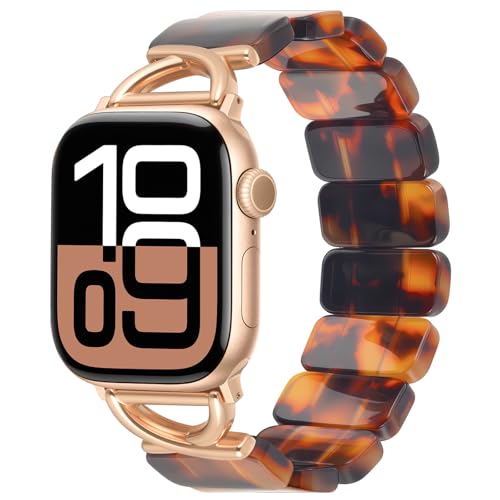 Image of V.R.HOPE Stretchy Resin Apple Watch Band for Series Ultra /10 /9 /8 /7 /SE 38mm 40mm 41mm 42mm Fashion Cute, Lightweight & Flexible, Rectangle Design with iWatch Series 6 /5 /4 /3 /2 /1(Fluorescent White-S)