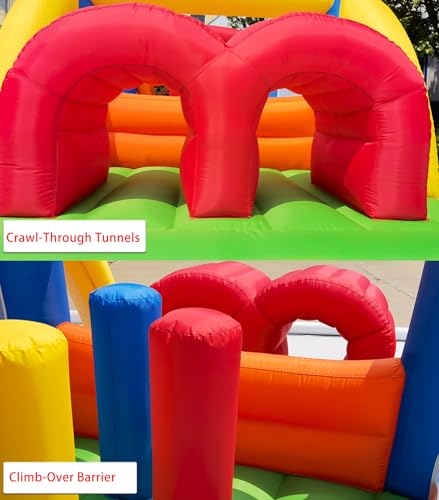 HuaKastro 16.3x7.2FT Kids Inflatable Obstacle Bounce House with Dual Racing Slides, Crawl Tunnels, Climbing, Obstacles, Jumping All in One Castle Great for Children's Outdoor Party - with Blower - Image 4
