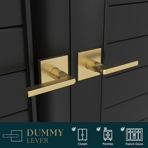 Image of Mega Handles Prime Dummy Door Handles - 4 Pack Heavy Duty Gold Door Handle, Non-Turning Door Handle for Hallway, Closet & French Doors, Single Side, Fits All Standard Doors - Satin Brass