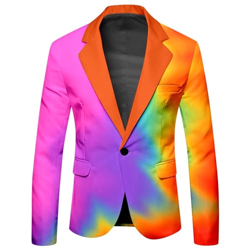 POIUIYQA Sakko Herren Modisch Party Rainbow Anzüge Herrenanzüge Regenbogen Funky Anzug Suit Neon Farbigen Blazer Sakko LGBTQ Pride Stolzmonat Jackett Herren Mit Regenbogen