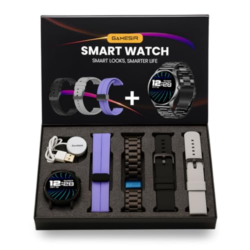Image of GameSir H20 Black Dial Smart Watch Combo 1.49 inch AMOLED Display with 4 Straps, Bluetooth Calling, IP67, Crown Control, 100+ Sports Modes, SPO₂ & Health Tracking, for Men & Women (Black Dial)