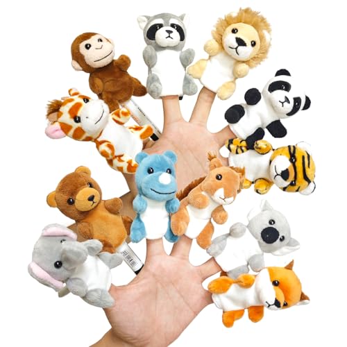 JUSTQUNSEEN 12Pcs Finger Puppets Set Jungle, Soft Plush Toy for Kids Realistic Jungle Plush Animal Finger Puppet Role-Playing Story Finger Puppet Animal Soft Toy for Kids