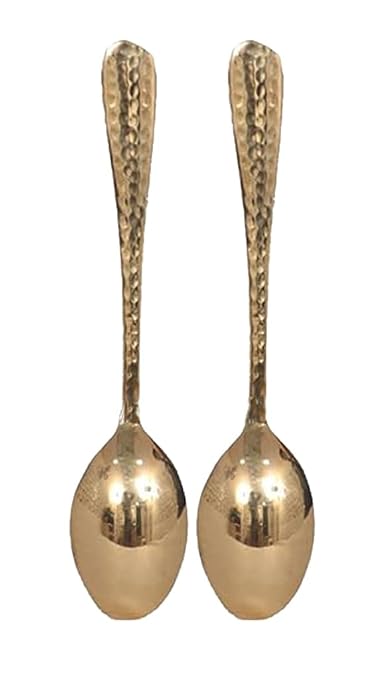 BONA FIDE - Unit of signature metal exports Brass Spoon Set of 2 Hammered Design Tableware Home Hotel,7 inch Long,Brass Table Spoon