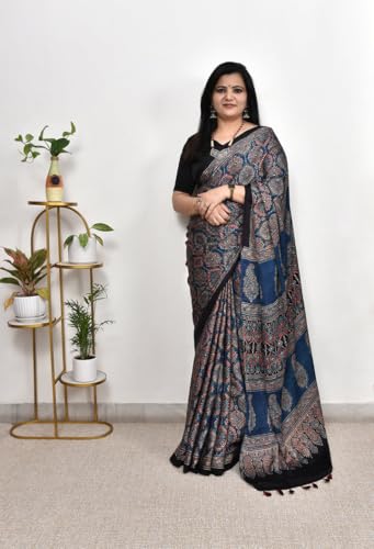 Image of SATIKA VASTRAM Modal Silk Ajrakh Saree Bandhani Design Crepe Printed Designer Pallu Attach Blouse Piece