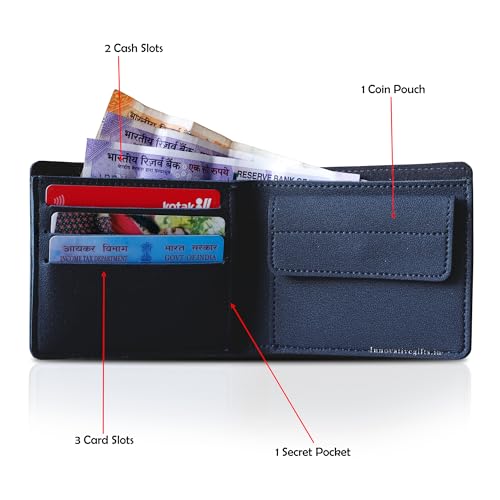 Image of Innovative Gifts Men's Personalized Wallet I Stylish Vegan Leather Slim Purse with Name & Charm I Customized Unique Gift for Birthday Anniversary Men Boy Love Husband Employees Clients (Blue)