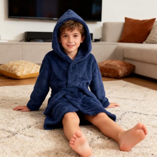 Image of Boys Girls Bathrobes,Toddler Boy Girl Robes,Children's Plush Soft Coral Fleece Hooded Pajamas Sleepwear for Kids