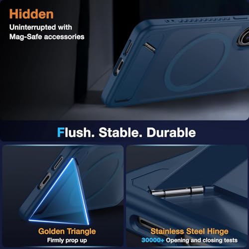 Image of Elzzi Magnetic Magsafe for Samsung Galaxy S26 Case [Compatible with MagSafe][Full Camera Protection][Built-in Invisible Kickstand] Translucent Matte Phone Back Cover- Blue