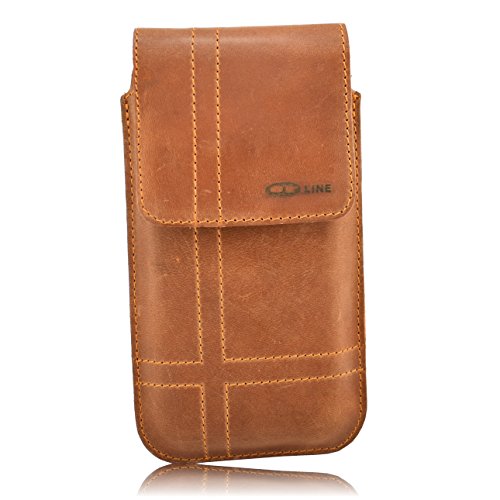 OrLine Holster Funda Vertical para teléfonos móviles LG K8 2017 – Funda de cinturón y trabilla Slim Design Case Funda De Piel Funda Funda Hecho a Mano en Color marrón Nobuck con Cierre magnético