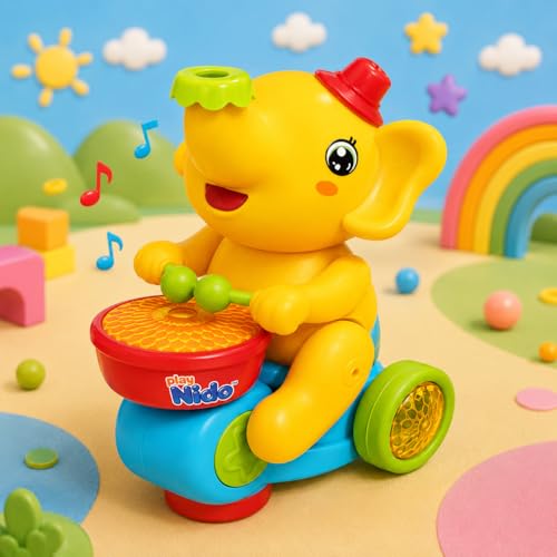 Image of Musical Elephant Toy for Kids with Lights, Drumming Action & Floating Ball | Moving Universal Wheel Toy with Music | Baby Crawling & Toddler Learning Toy for Boys & Girls 1+ Years