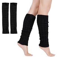 TENGWA Scaldamuscoli Donna Nero Pile Scaldamuscoli Bambina Lunghezza 40 cm Leg Warmers Modello a Maglia a Trecce Taglia Unica Retrò Adatto per il Pattinaggio e per l'Uso Quotidiano