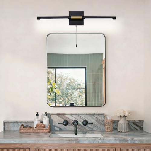 Image of SOTTAE Black and Gold LED Bathroom Vanity Light Bar, 24 inch LED Vanity Light Fixtures Over Mirror, Morden Bathroom Sconces Lighting 4000K,Sconces Wall Lighting with Adjustable Lamp Tube