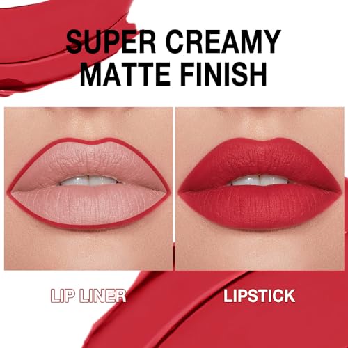 Image of Kaely Ruby Red Gradient Matte Lipstick Lip Liner Pencil for Women, 2in1 Flawless Contour Gradual Ombre Effect Lip Pencil Makeup Waterproof, labiales mate 24 horas originales, 01
