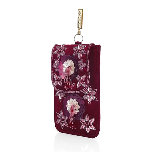Image of J I ACCESSORIES Velvet Saree Clutch Mobile Pouch Waist Clip Ladies Purse Gift For Women