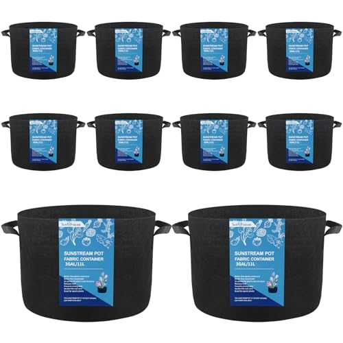 SunStream Lot de 10 Sacs à Plantes 12 L Non Tissé Sac de Culture Sac de Terreau Sacs de Plantation Grow Bag pour Plantation Jardinieres Exterieur en Balcon...