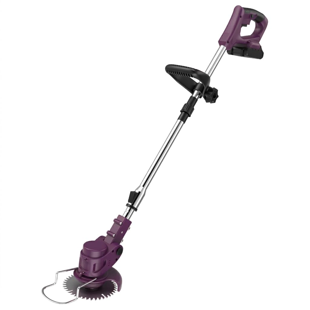 Cordless Strimmer with 4 Blades and 2 x 21V 2000mAh Battery, Garden Strimmer with Foldable Design and Adjustable Telescopic Shaft, Grass Trimmer for Lawn, Bushes and Yard - Eggplant