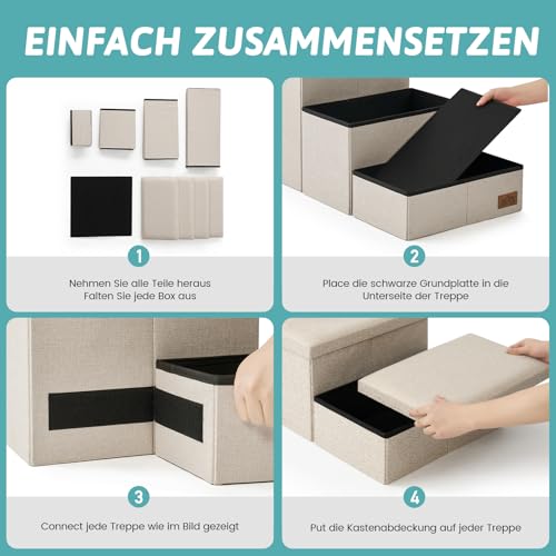 COZY KISS Hundetreppe für Kleine Hunde mit Stauraum, Breite Haustiertreppe Faltbare für Bett und Couch, Hunderampe mit Rutschfestem Boden, Lecksichere (Beige, 43x97x56cm, 4)