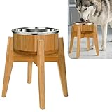 Elevated Dog Bowl for Mid-Large Breed, (12-Inch High) - Raised Food and Water Bowl with Stand, Flip-Resistant - Real Bamboo and Stainless Steel