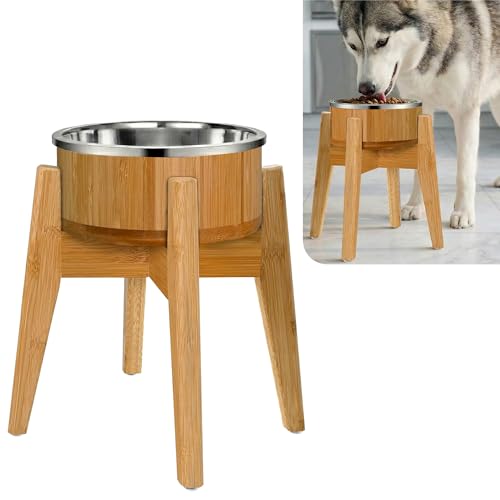 Elevated Dog Bowl Stand (12-Inch High, Bamboo & Stainless Steel)