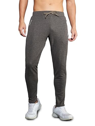 Image of TECHNOSPORT Men's Melange Slim Fit Techno Dry Trackpants Drawstring 2-Pocket Polyester Joggers for Gym Running Workout UPF50+ Anti Odour