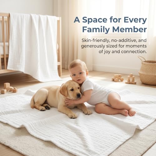 Image of Blue Striped Muslin Baby Blanket, Ultra Soft Cotton Swaddle 43x43 in | Jacquard Breathable For Babies and Toddlers Boys Newborn White