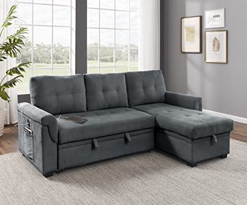 uhome Upholstered Sleeper Sofa with USB Ports sectional Couch Reversible Sofabed, Full XL, Gray - Thumbnail 3