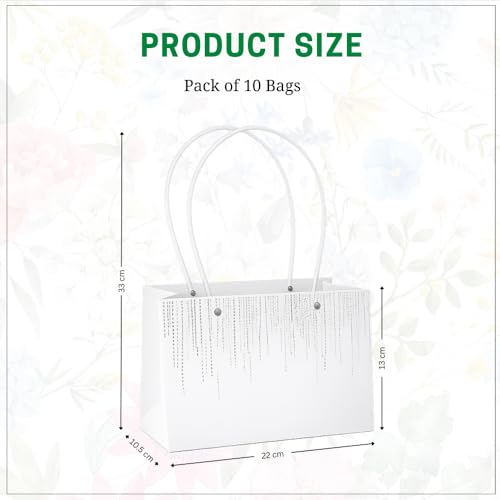 Image of Oasis Pack of 10 White Texture Print Flower Hamper Bags | Premium Floral Packaging Bags for Rakhi Gift Hampers, Flower Bouquets, Wedding, Return Gifts, Decorative Presentation & Florist Supplies