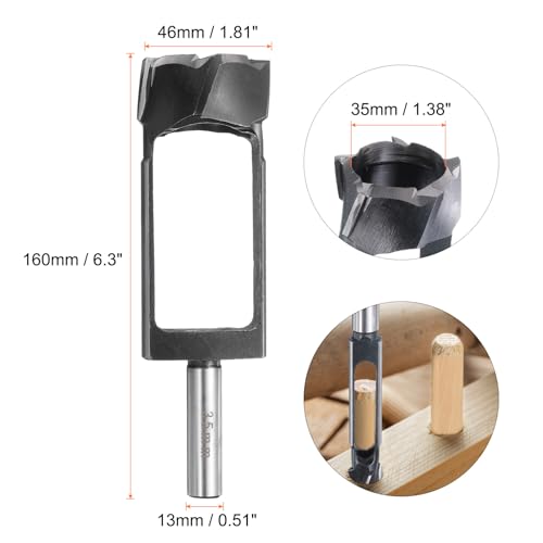 Image of HARFINGTON Wood Tenon Dowel Plug Cutter 35mm Metric Tenon Dowel Cutting Tools Drill Bit High Speed Steel Wood Plug Dowel Cutter with Round Shank for Woodworking Furniture Making