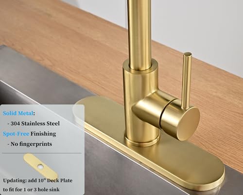 Image of Havin Gold Kitchen Faucet with Pull Down Magnetic Sprayer, High Arc Stainless Steel Material, with cUPC Ceramic Cartridge,Without Deck Plate,Fit for 1 Hole Kitchen Sink