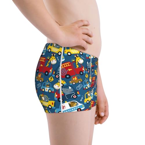 Boys' Cotton Boxer Brief Soft Underwear-Vehicles Cartoon With Funny Drivers,Animal Drivers2