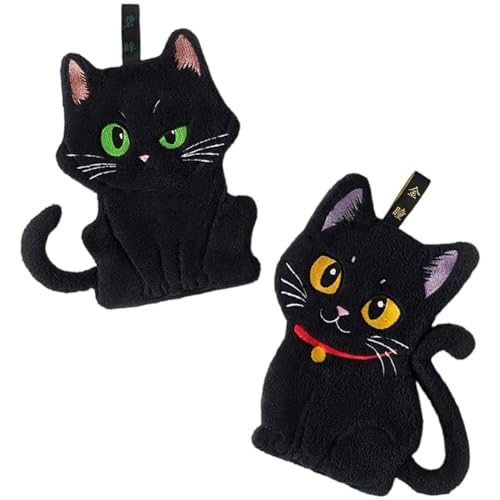 ループ付きタオル お手拭きタオル ハロウィン 黒猫 かわいい ハンドタオル ふわふわ 子供 大人 洗面台 キッチン 家庭用 2枚セット
