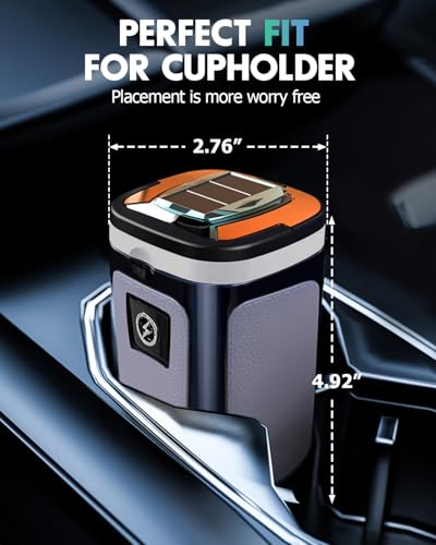 Car Ashtray with Solar Powered & USB Charged Electronic Cigarette Lighter, Smellproof & Smokeproof Cup Holder Ashtray with Automatic LED Light