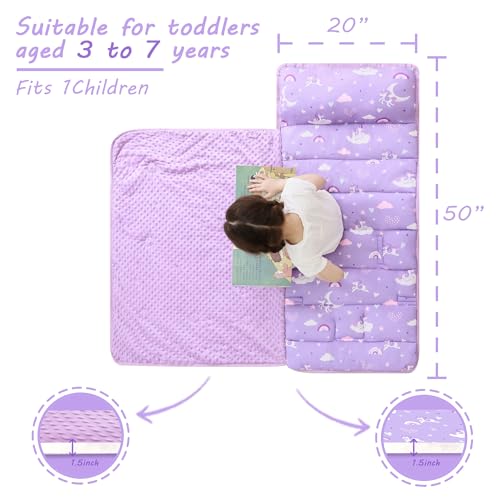Image of Lasoftan Toddler Nap Mat with Pillow and Blanket, Extra Large Rolled Napping Mats,Slumber Bags for Boys Girls,Kids Sleeping Bag for Daycare, Preschool Travel Camping
