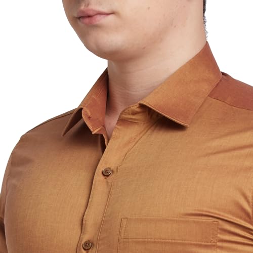 Image of Raymond Men's Solid Pattern Contemporary Fit Pure Cotton Full Sleeve Semi Cut Away Collar Formal Shirt