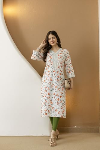 Image of New Cotton Leaf Printed Casual Straight Kurta for Women | Women Formal Kurti