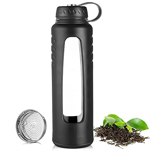 Large Glass Water Bottle 50oz, Glass Tea Infuser Bottle with Sleeve, ZDZDZ Glass Tea Tumbler with Infuser for Camping,Hiking,Running,Travel,Gym