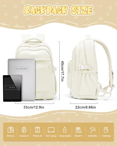 Simple Backpack for School Waterproof Backpack for Women Men Cute Casual Daypacks Lightweight Backpacks High School Bookbag for Teens Girls Boys(Beige)2