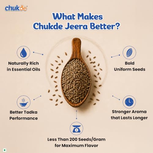Image of Chukde Cumin Seeds (Jeera Sabut), 500g | Strong Aroma & Rich Taste | Ideal for Tadka, Seasoning, Jeera Rice & Curries | Bold & Heavier Cumin Seeds | No Artificial Color Added | Laboratory Tested