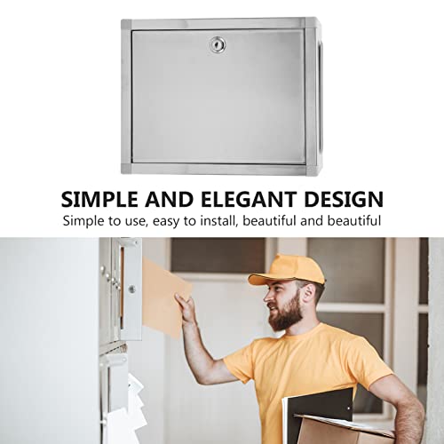 Yardwe Large Safe Metal Mail Drop Box: 2Pcs Wall Mount Locking Mailbox Stainless Steel Suggestion Box Collection Box Mail Storage Box Business Parcel Box Letterbox With Lock Key Safe #TOP3