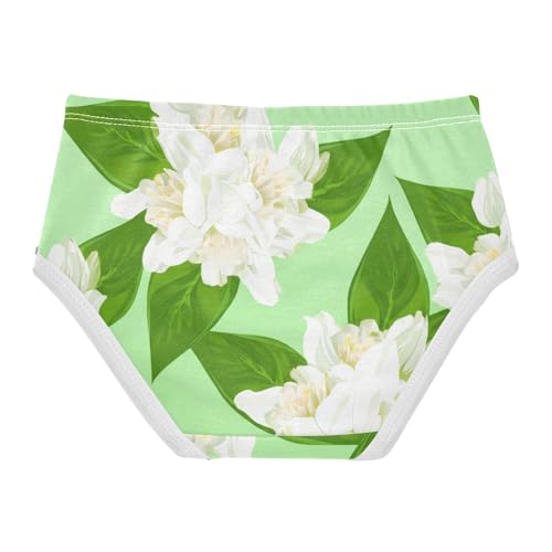 White Jasmine Flowers Green Girl Panties Cute Toddler Underwear Custom Cotton Aesthetic Briefs Undies Kids 2t2