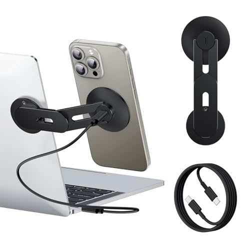 MAGDIGITEH Laptop Phone Holder Magnetic Phone Stand 15W Fast Wireless Charger for MagSafe for iPhone 17/16/15/14/13/12 & All Phones for Tesla (Black)