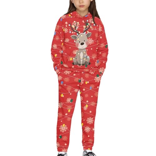 Christmas Deer Boys Hoodie Pant Sets 2 Piece Girls Sweatsuit 3D Print Hooded Sweatshirt Sweatpant Set Graphic Hoodie Set for Teen Girls