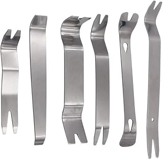 Stainless Steel Trim Removal Tools 6PCS Trim Removal Tool Set, Universal Car Body Kit for Car Clips Removal, Dashboard Removal and Car Door Panel Trim Removal (Silver)