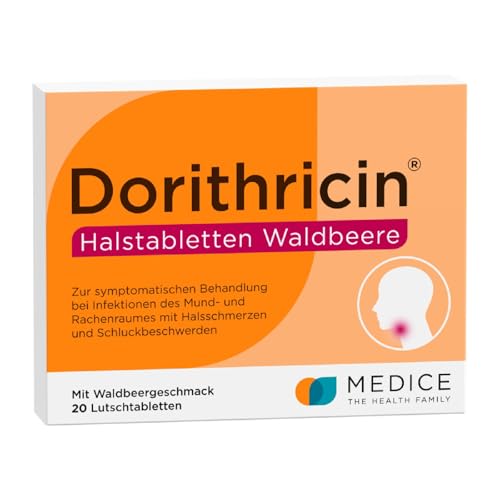 Dorithricin Halstabletten Waldbeere 20 Lutschtabletten bei Halsschmerzen & Schluckbeschwerden - bekämpft Bakterien & Viren - Waldbeergeschmack ab 2 J