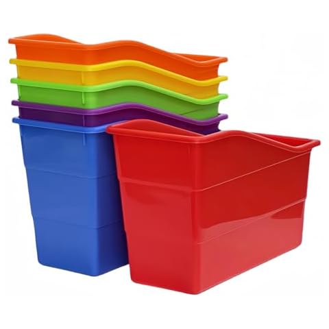 RAUVOLFIA 6 Pack Durable Plastic Book and Binder Holder, Files Book Bins for Classroom, Vertical Storage Book Organizer Folder Office Classroom Organization Containers Supplies (Rainbow) Cover