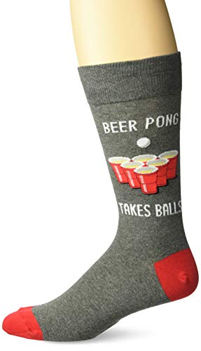 Hot Sox Men's Food and Booze Novelty Casual Crew Socks, Beer Pong (Charcoal), Shoe Size: 6-12