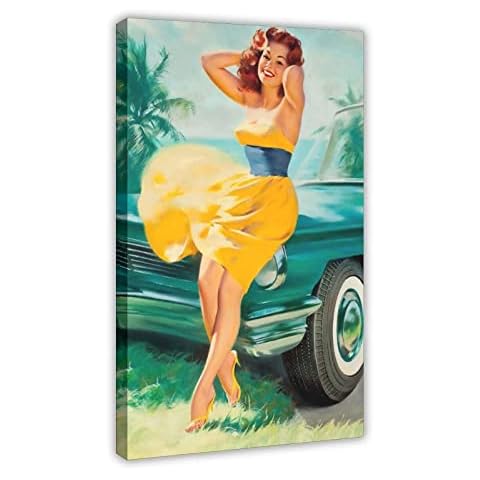Sxurmtiie Print On Canvas 60 * 90cm No Frame Yellow Dress Woman Poster Canvas Wall Art Pictures for Bedroom Wall Art Gifts Decor Cover