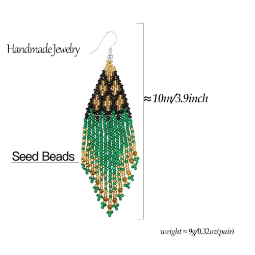 Bohemian Large Long Tassel Beaded Earrings Handmade Boho Native Statement Big Fringe for Women3