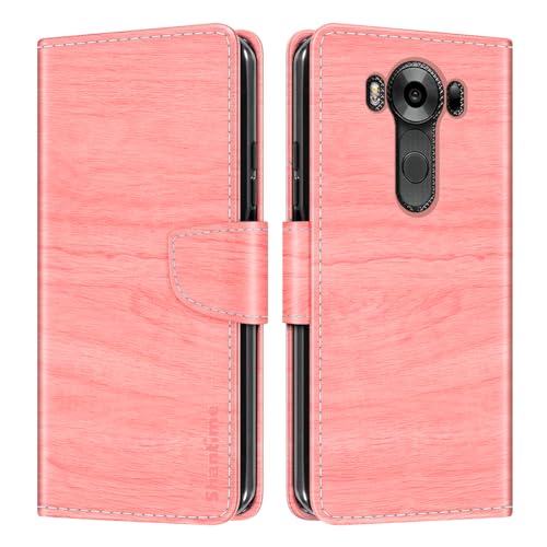 Shantime Leather Wallet Case Compatible with LG V10, Colorful Flip Cover with Card Holders Magnetic Closure Full Protection Shell(Pink)
