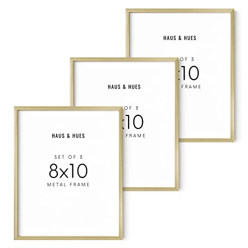 Image of HAUS AND HUES 8x10 Gold Picture Frames - Modern Aluminum Wall Art Display - Lightweight 8x10 Frames for Photos, Prints, Posters - Ready-to-Hang Vertically & Horizontally (Set of 3)
