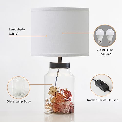 GyroVu Fillable Table Lamp for Christmas Decorations, Table Lamp with DIY Clear Glass Fillable Modern Glass Lamp with White Lampshade Beside Lamp for Living Room Bedrooms Office Bulbs Included-White
